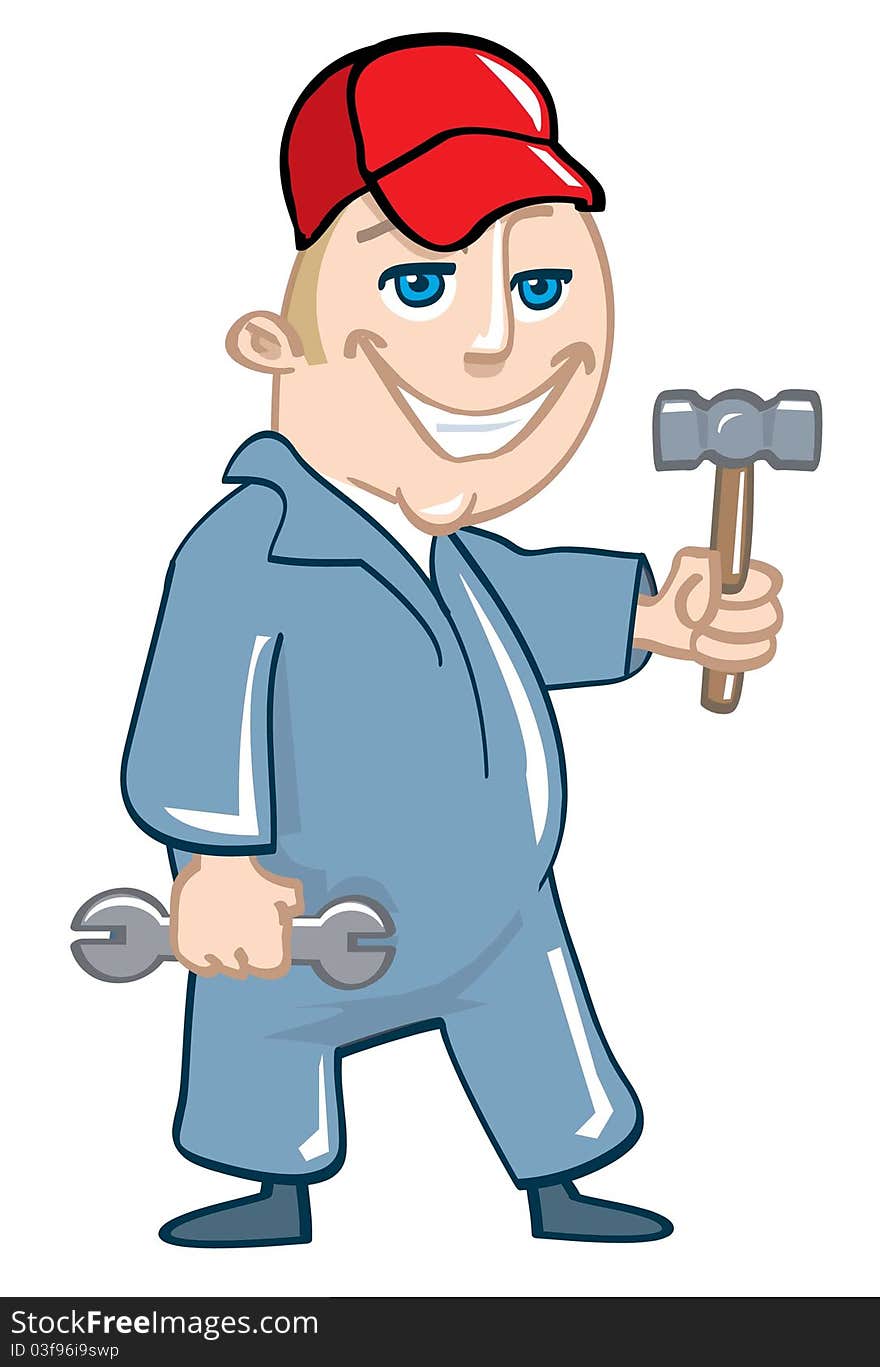 Cartoon handyman with tools