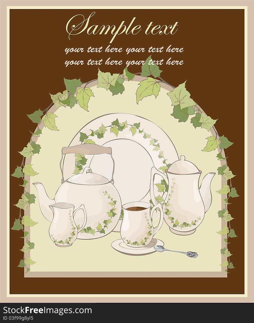 Illustrations coffee pot and teapot and spoon and