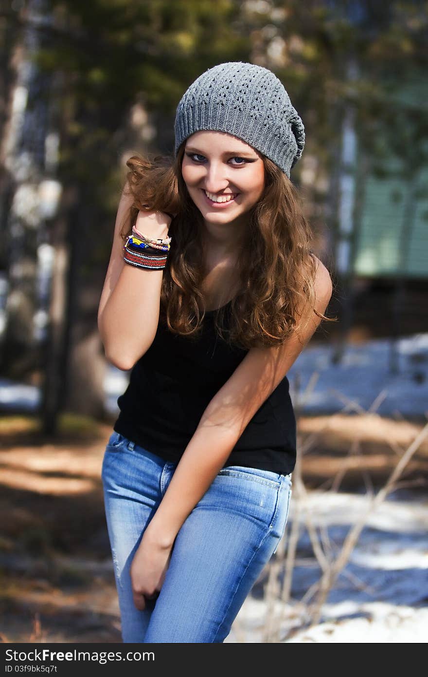 Beautiful Smiling Girl In A Blue Beret