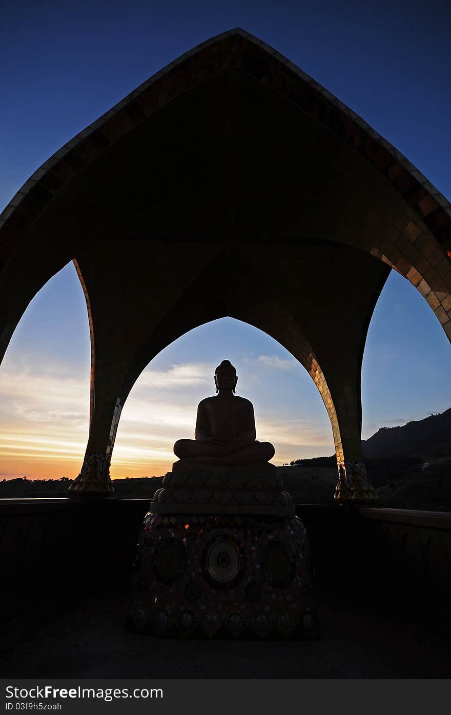 The silhouette of buddha in the evening, Thailand