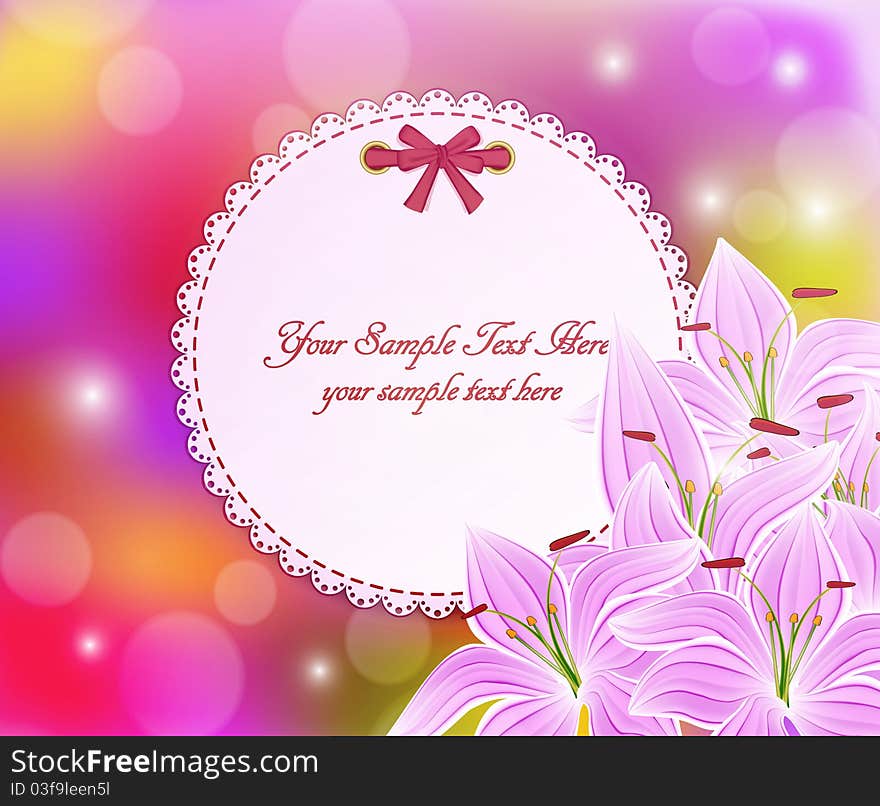 Congratulation abstract background with flowers and a round card. Congratulation abstract background with flowers and a round card