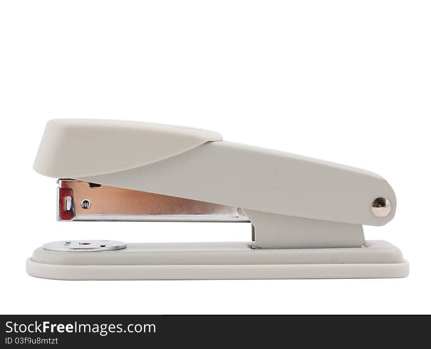 Gray stapler on a white background