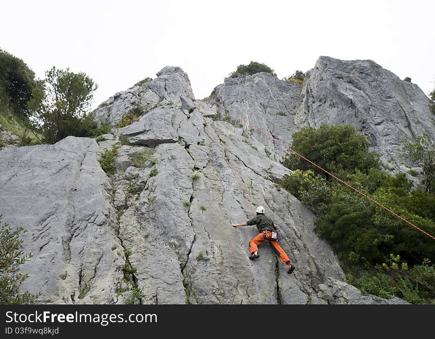 Rock climber on italian mount