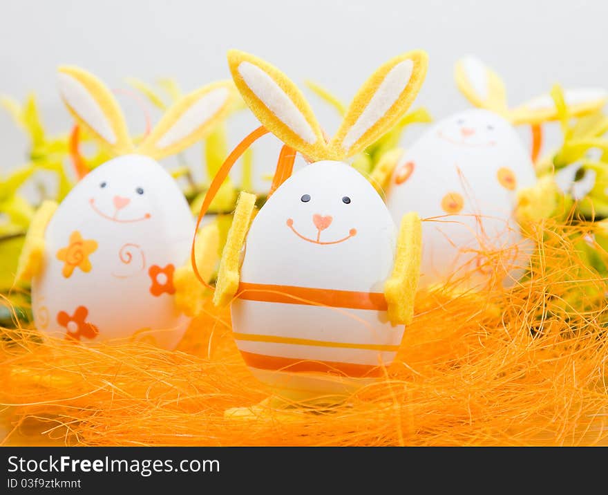 Bunny shaped easter eggs and daffodil