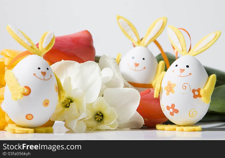 Bunny shaped easter eggs and daffodil