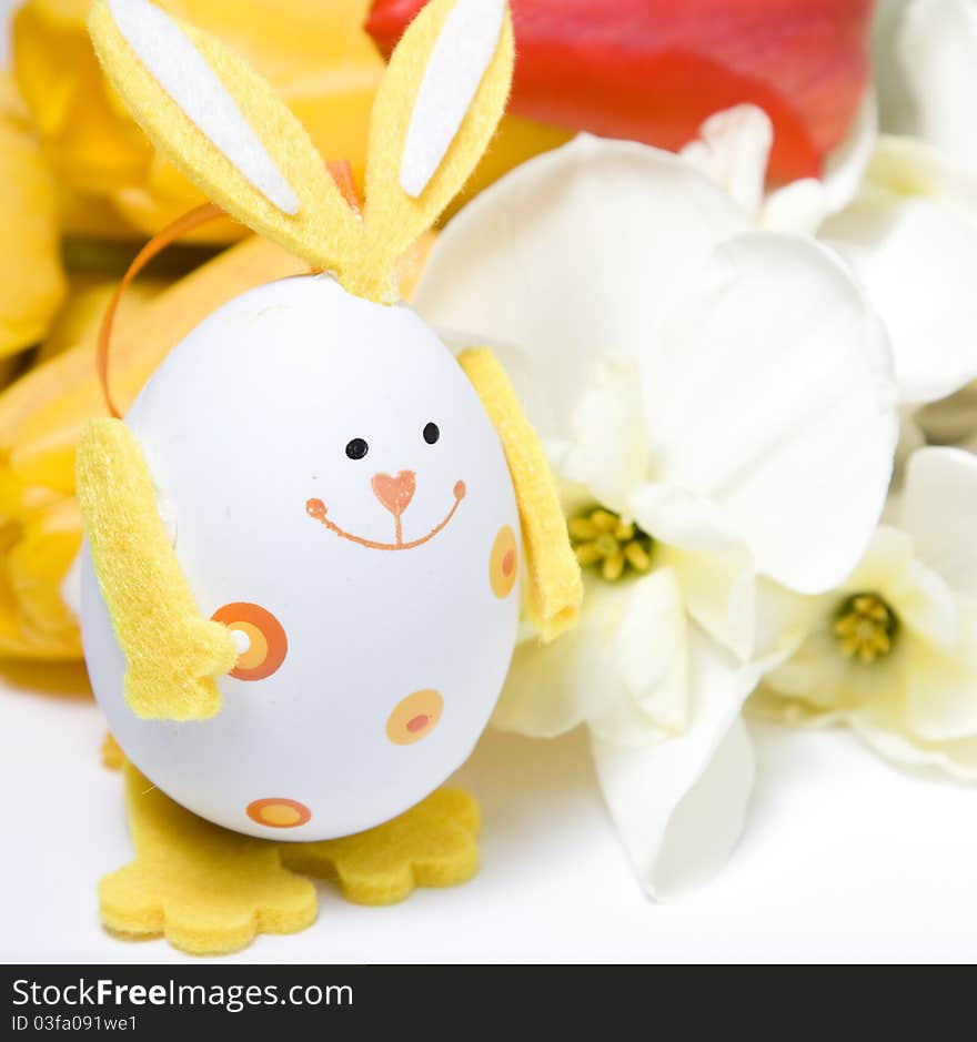 Bunny shaped easter eggs and daffodil