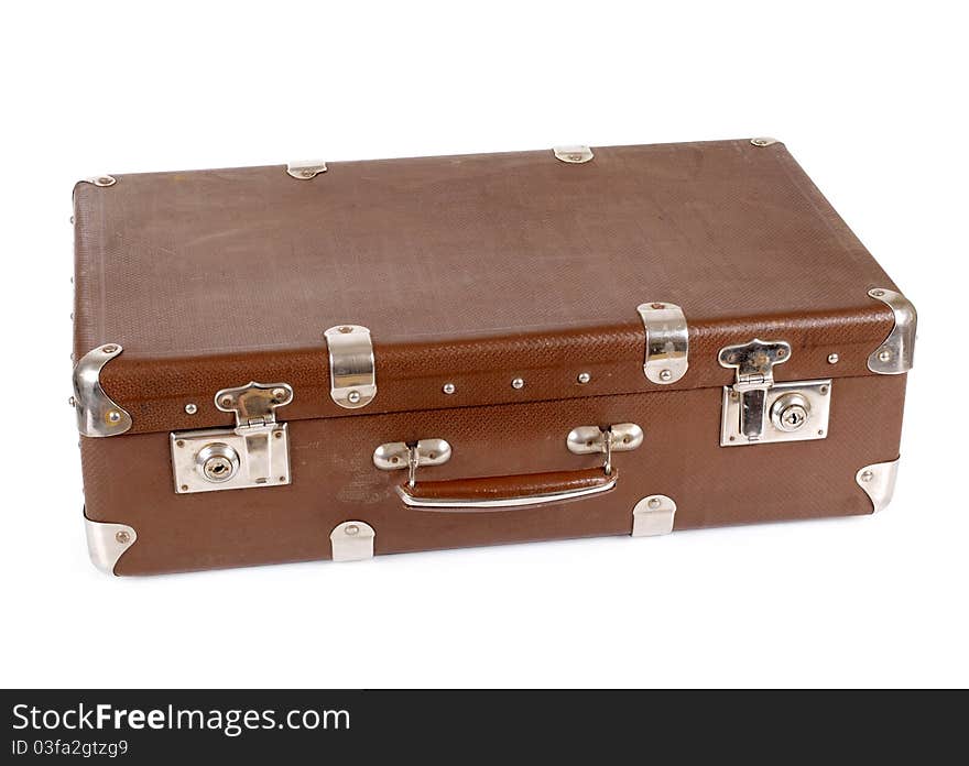 Color photo of an old suitcase on white background. Color photo of an old suitcase on white background