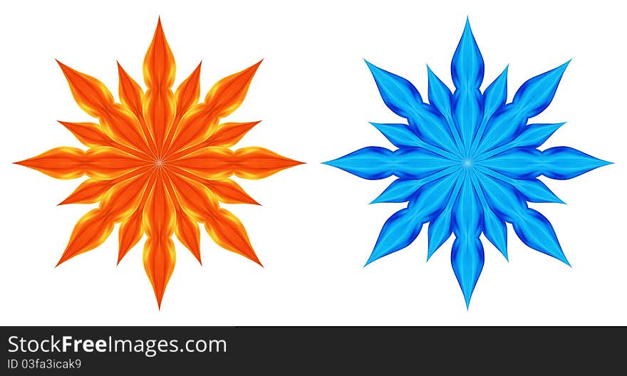 Two stars on a white background. Stars symbolize elements of fire and water.