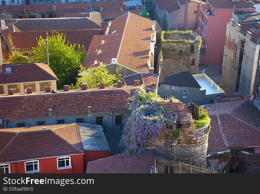 Picturesque Old town aerial view / rooftops pattern / Istanbul