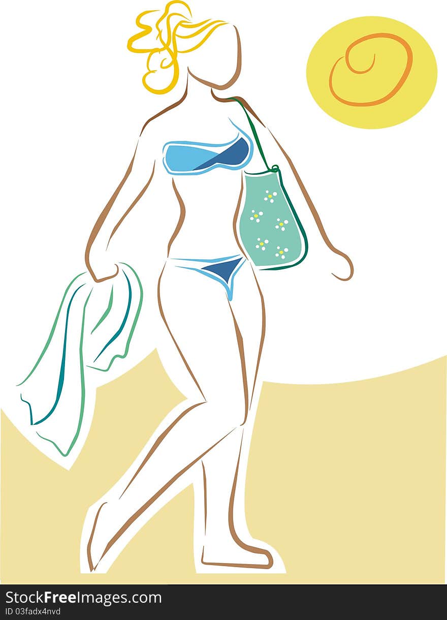 Woman wearing a bikini walking on the beach. Woman wearing a bikini walking on the beach