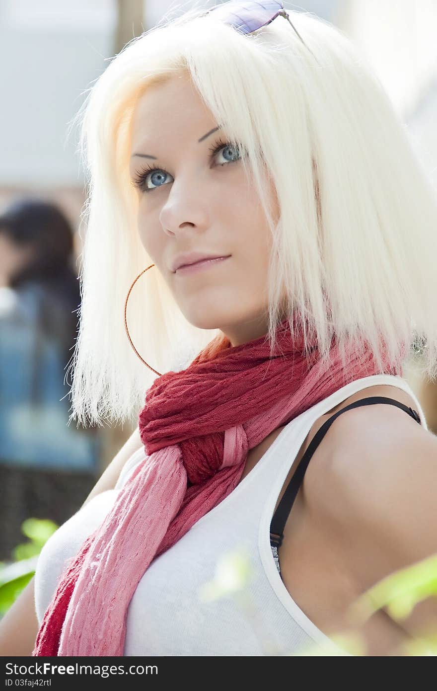 Portrait of woman in a shopping center close-up