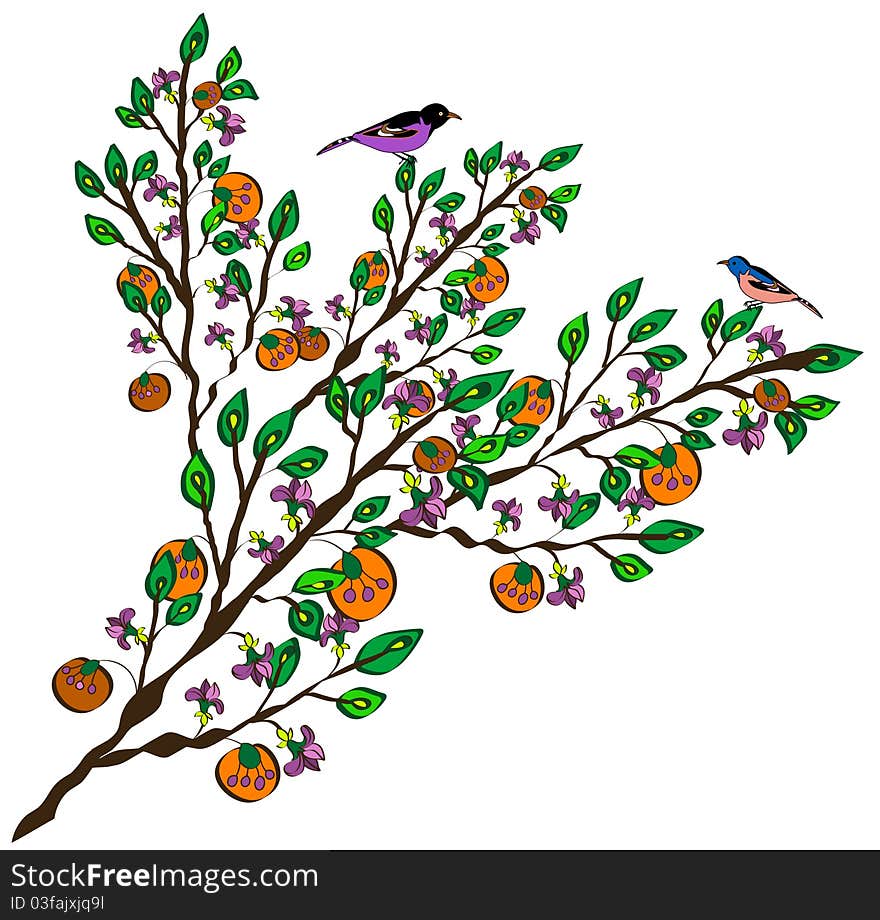 Beautiful background of flowers and birds in vintage style. Beautiful background of flowers and birds in vintage style