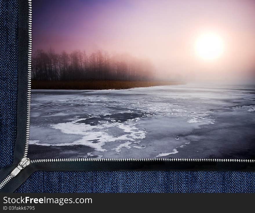 Zipper overlooks the frozen lake in morning