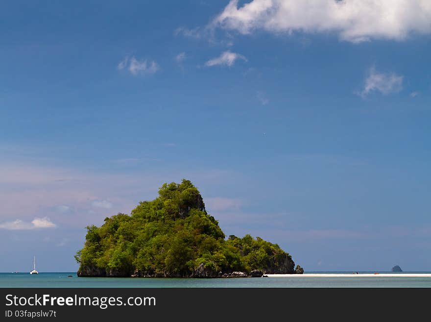 This is small island from Krabi Thailand with some with beach on right side. This is small island from Krabi Thailand with some with beach on right side.