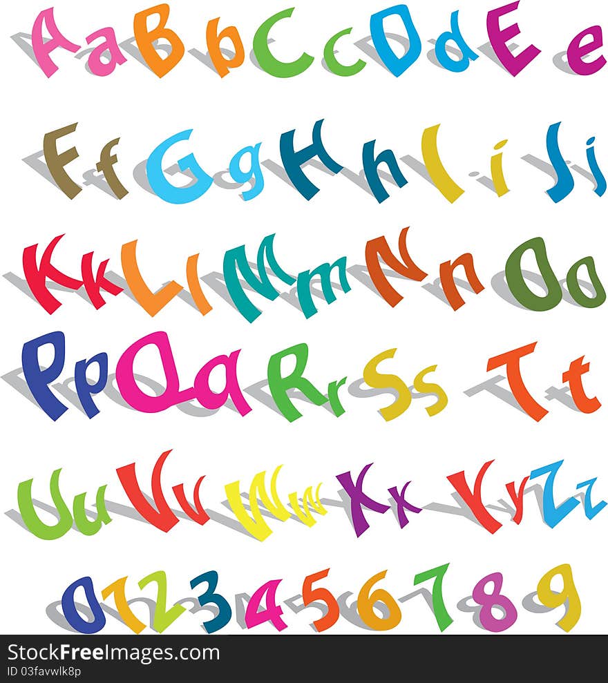 Cute alphabet with numerics over white