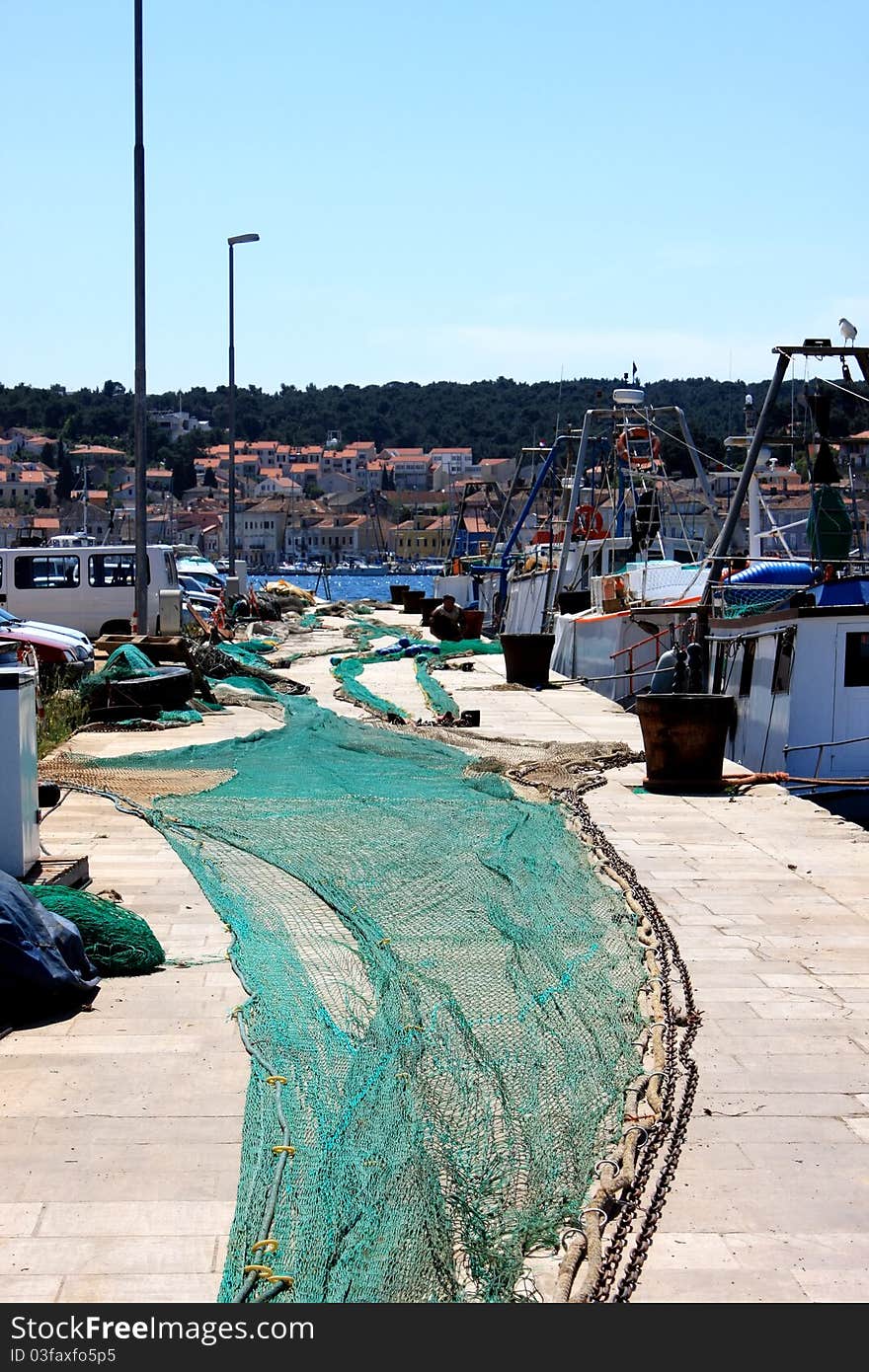 Harbor with fishing net