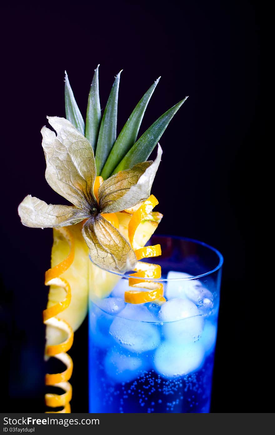 Blue lagoon cocktail served in a glass