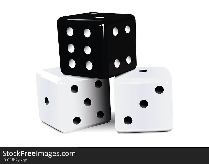 Three dice isolated on white background.