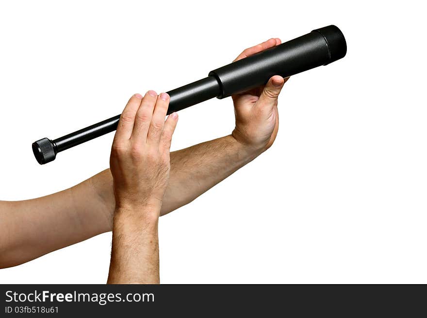 Monocular - telescope in man s hands