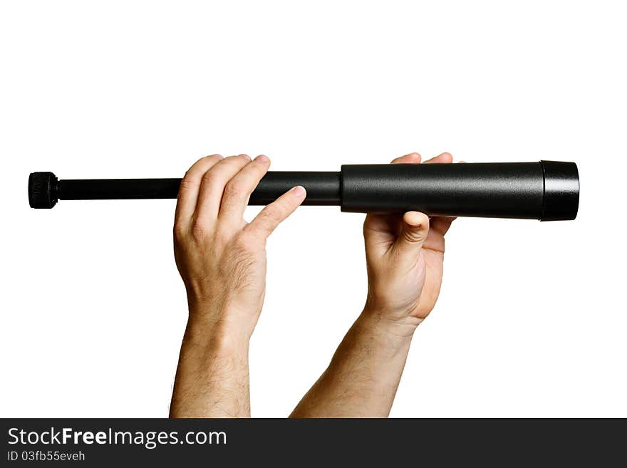 Monocular - telescope in man s hands