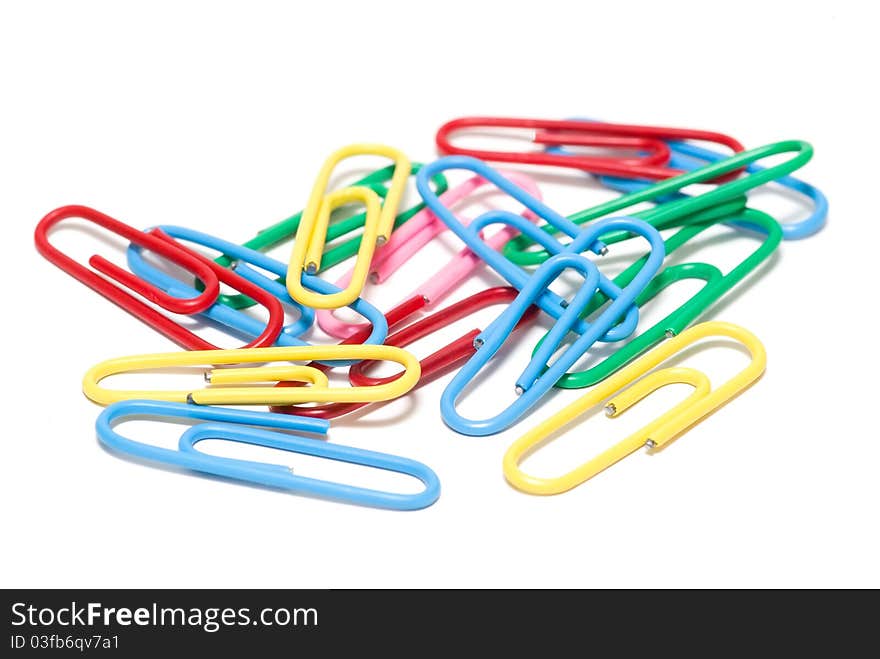 Paper clips on a white background. Paper clips on a white background