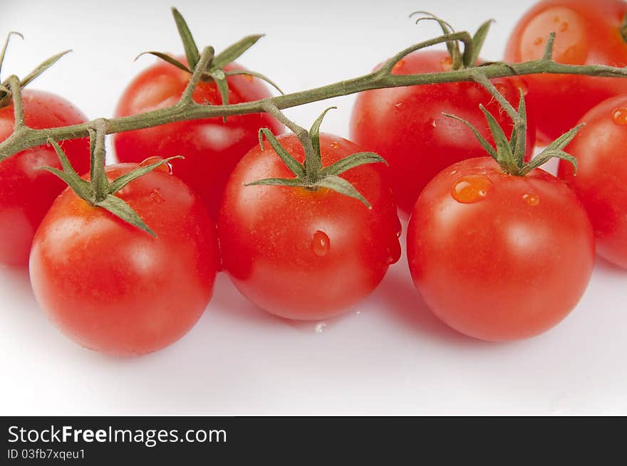 Red tomatoes on a white background