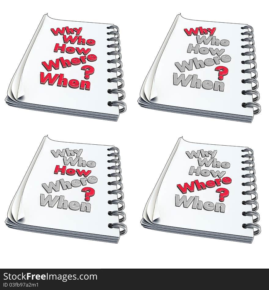 Note book with red and gray letters, set of four, made in 3D sofware. Note book with red and gray letters, set of four, made in 3D sofware.