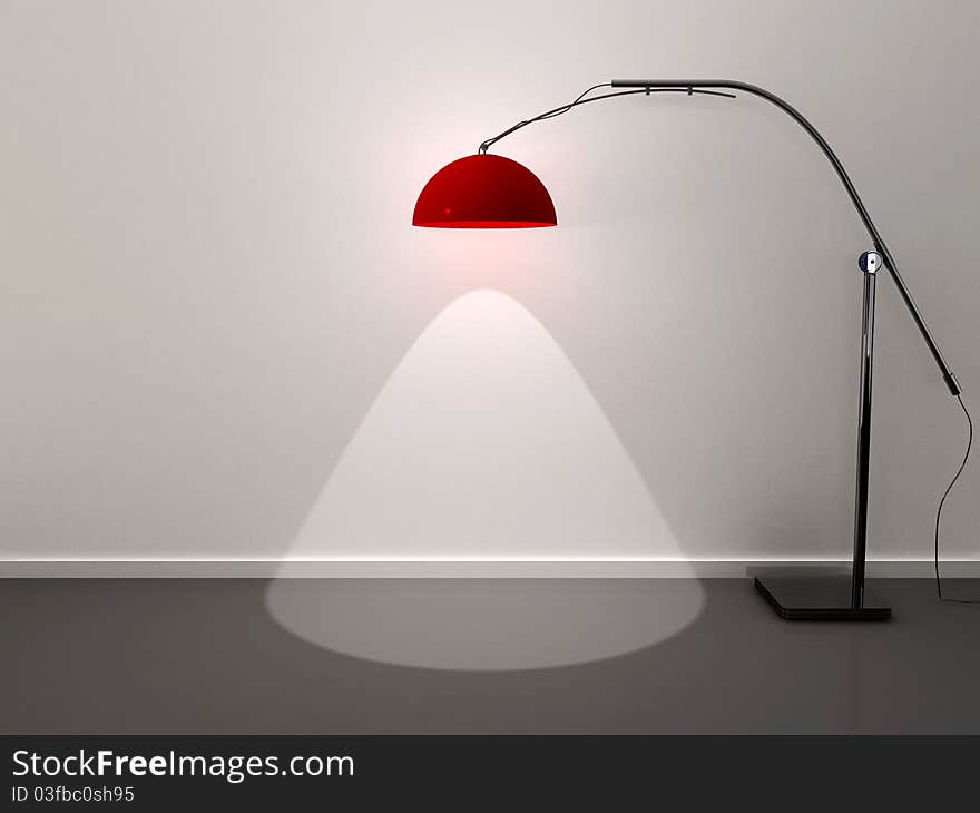 Modern red lamp that illuminates the scene where can be text or object