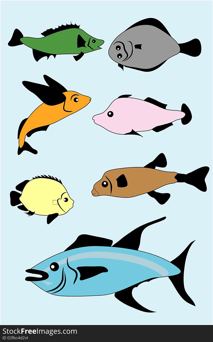 сolor silhouettes of fishes