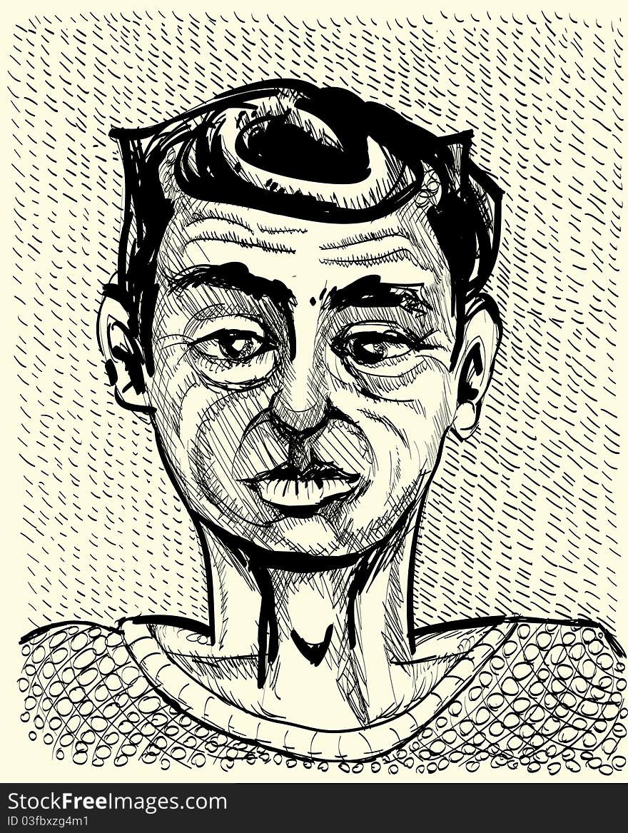 Young man portrait - monochrome illustration