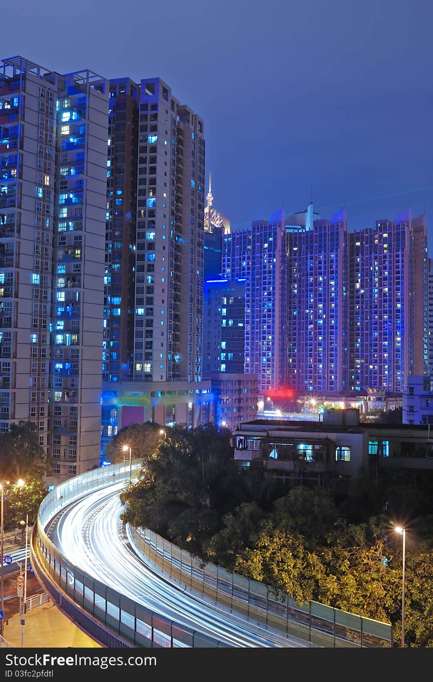 Modern urban landscape at night