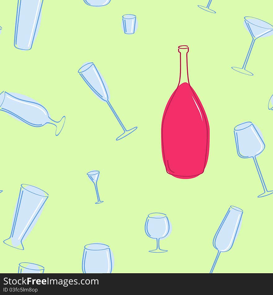 Vector seamless of blue glasses and red bottle. Vector seamless of blue glasses and red bottle.