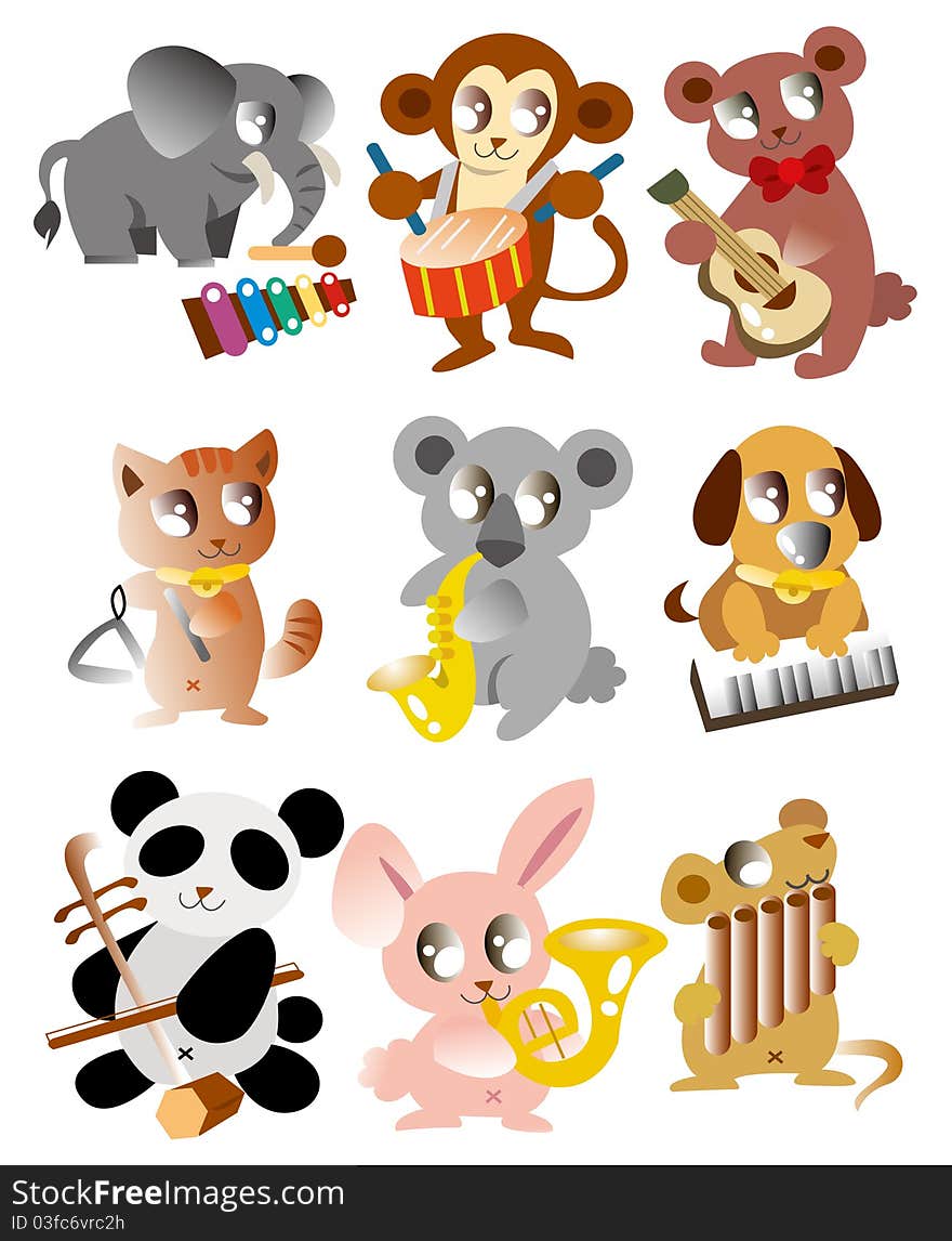 Cartoon animal play music icon