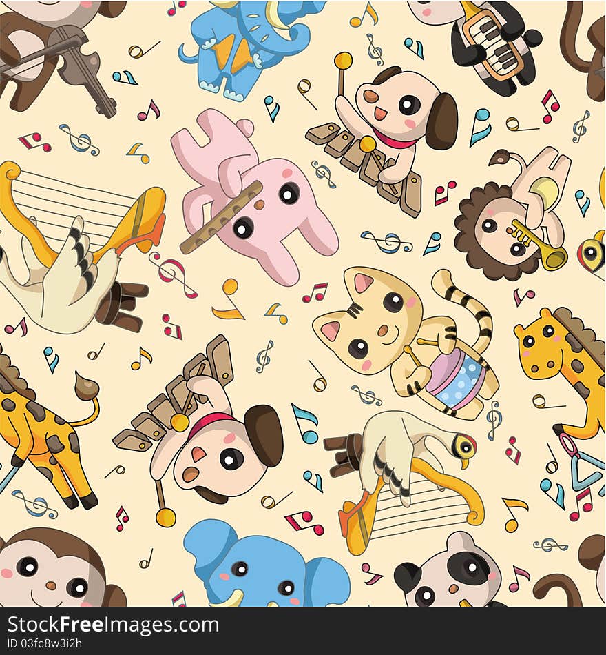 Seamless Animal Play Music Pattern