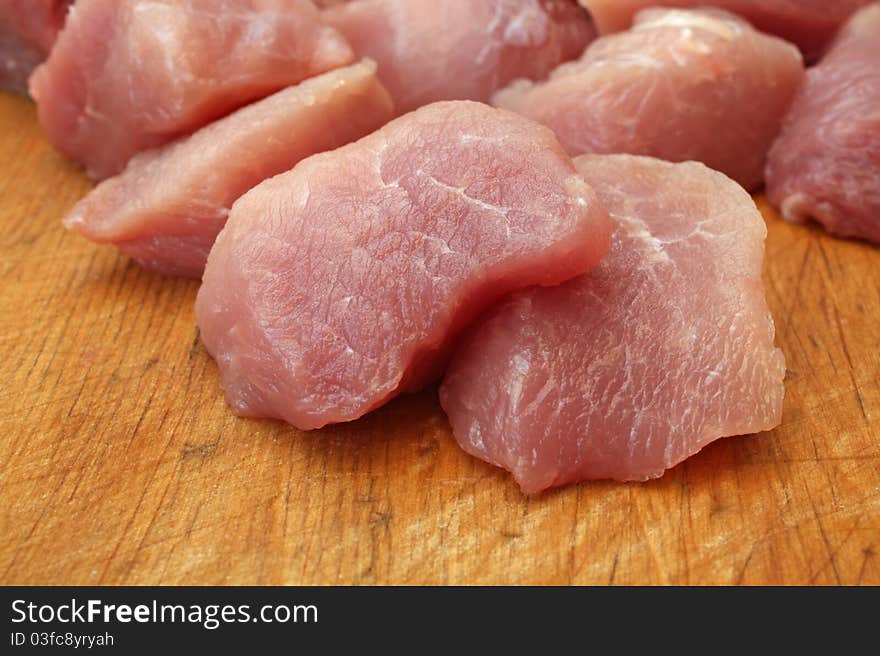 Raw meat on a wooden board