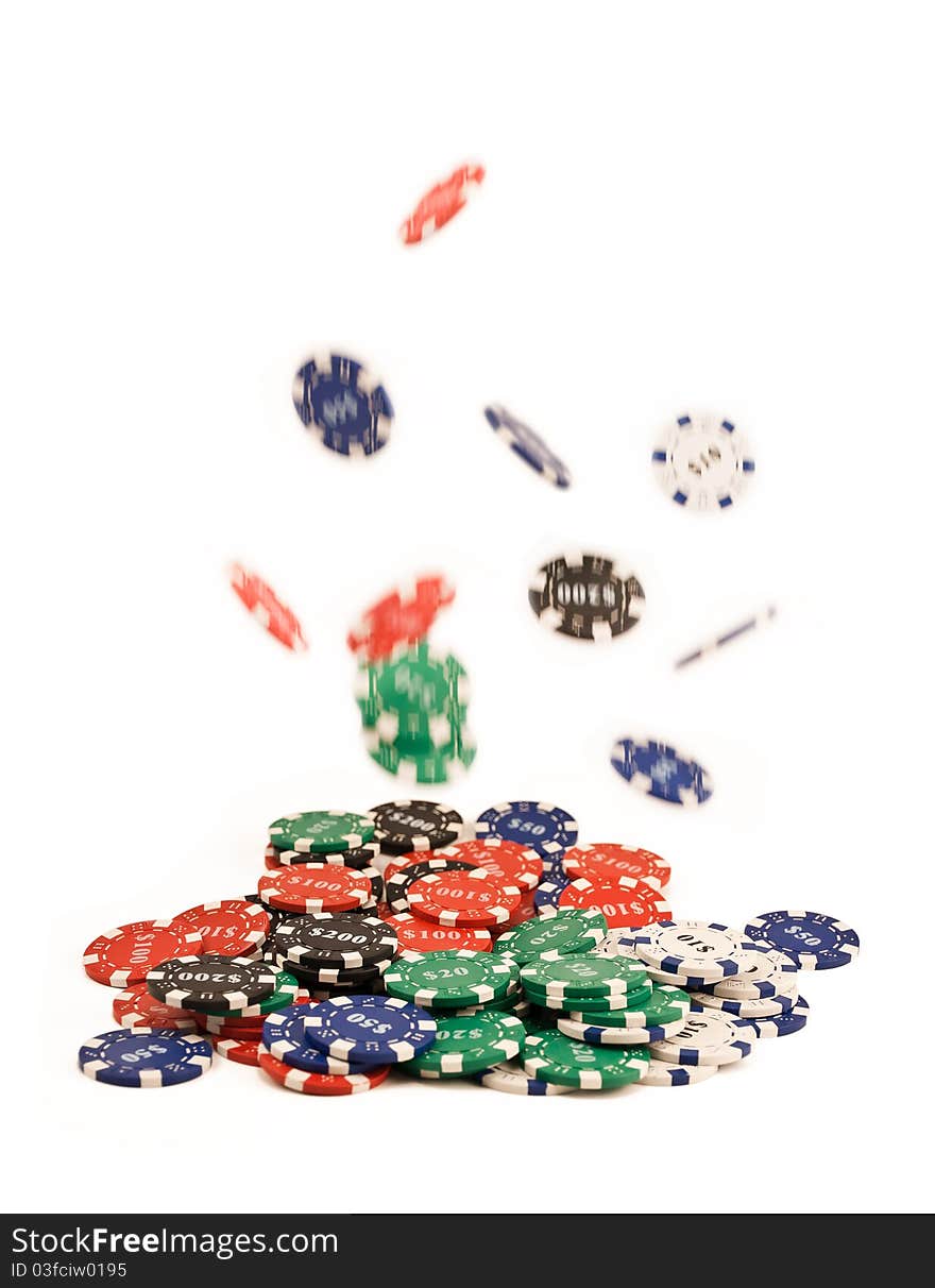 Bunch of falling casino chips.