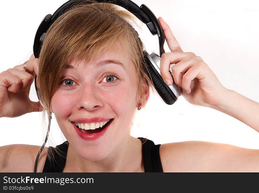 Young teenager chick laughing on white background. Young teenager chick laughing on white background