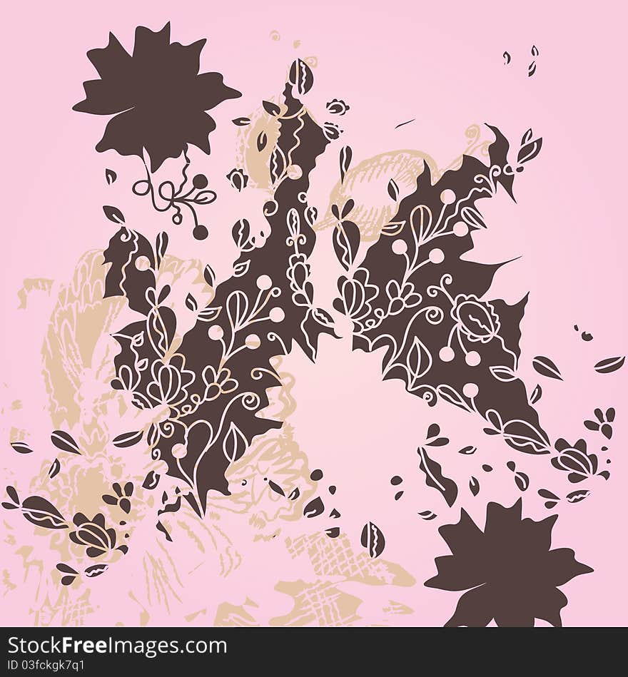 Pink bright background with grunge flowers