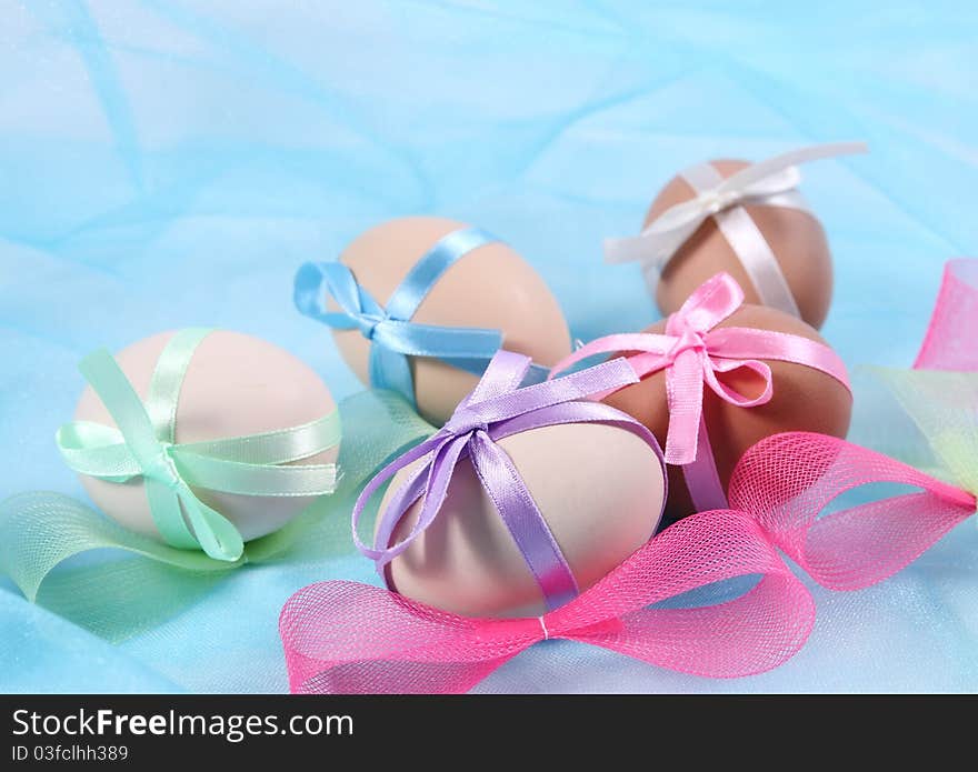 Easter eggs with colour bows