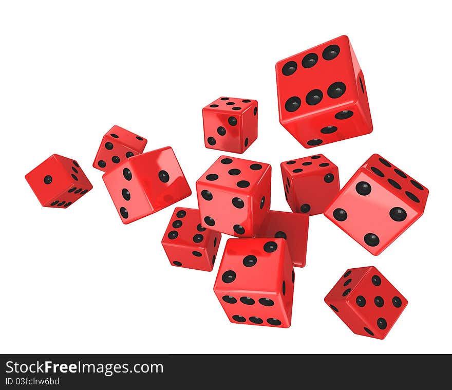 Macro red dice on a white background