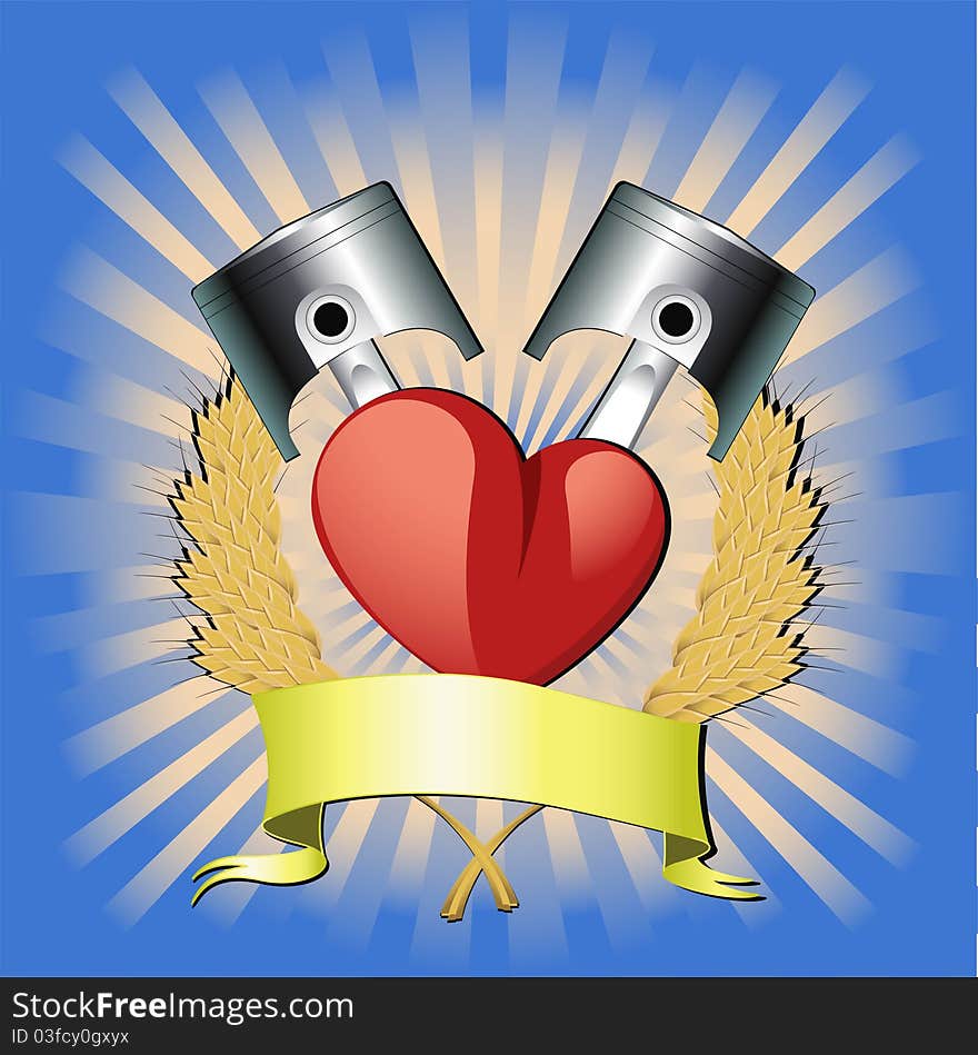 Vector heart with elements of the engine. Vector heart with elements of the engine