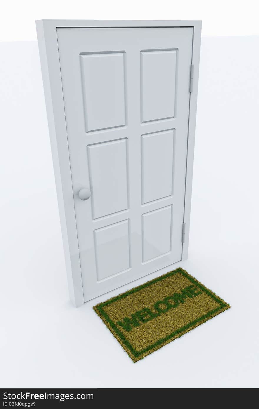 Isolated door with a welcome mat.