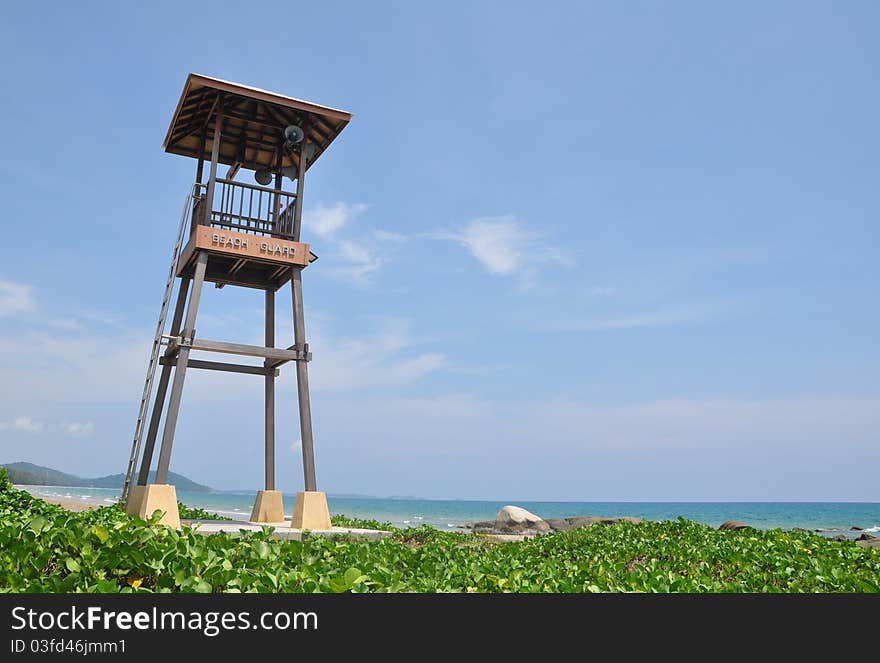 Beach guard tower of Banpae beach in Thailand