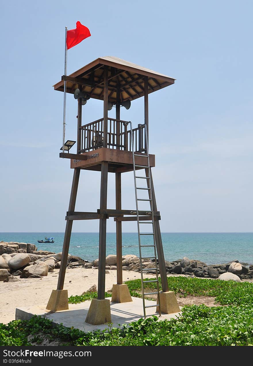 Beach guard tower of Banpae beach of Thailand