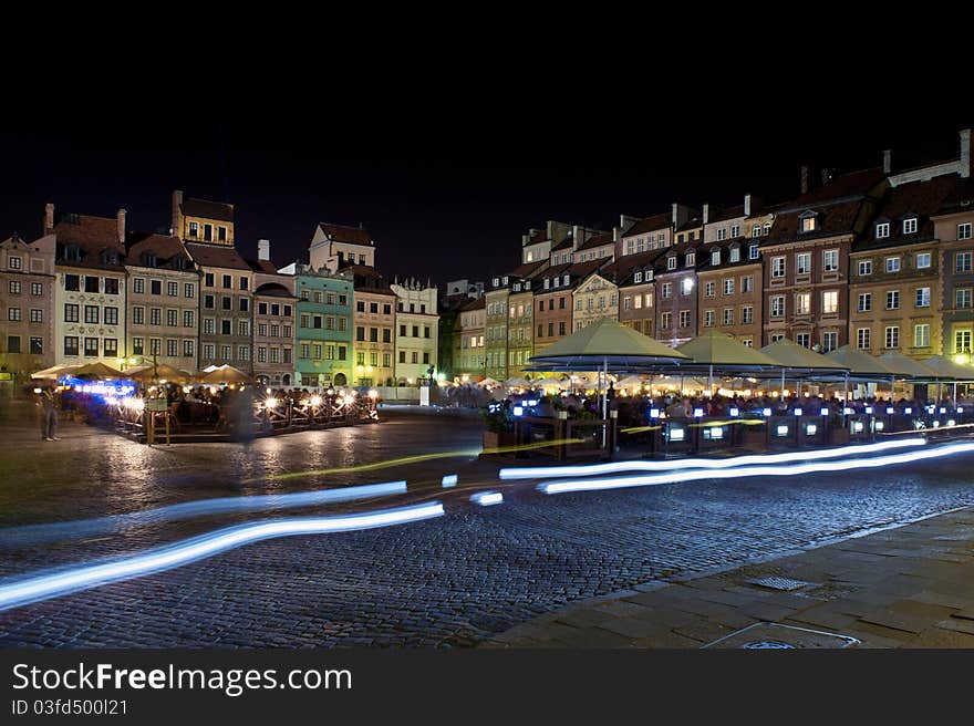 Night panorama of Old Town in Warsaw