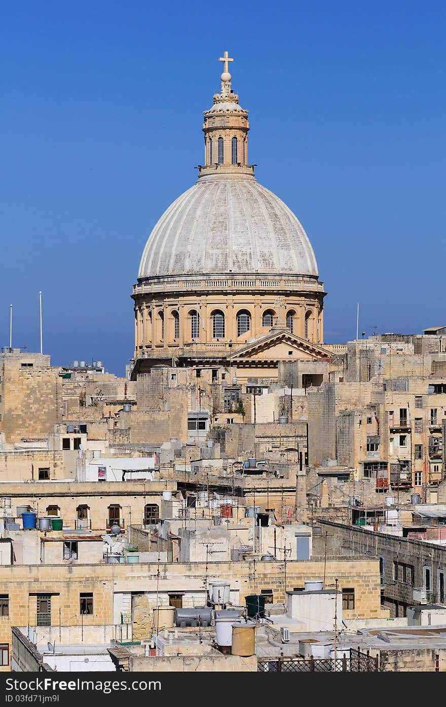 Church domed skyline view in Valletta, Malta