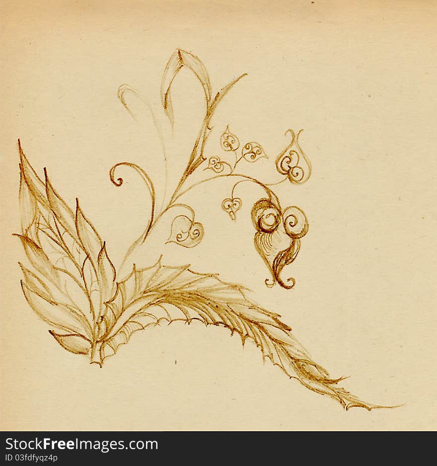 Drawn Flower On A Background A Yellow Paper