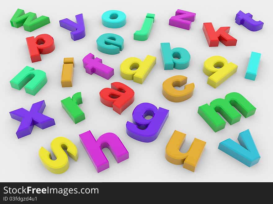 Colorful glossy 3D letters on white surface. Colorful glossy 3D letters on white surface