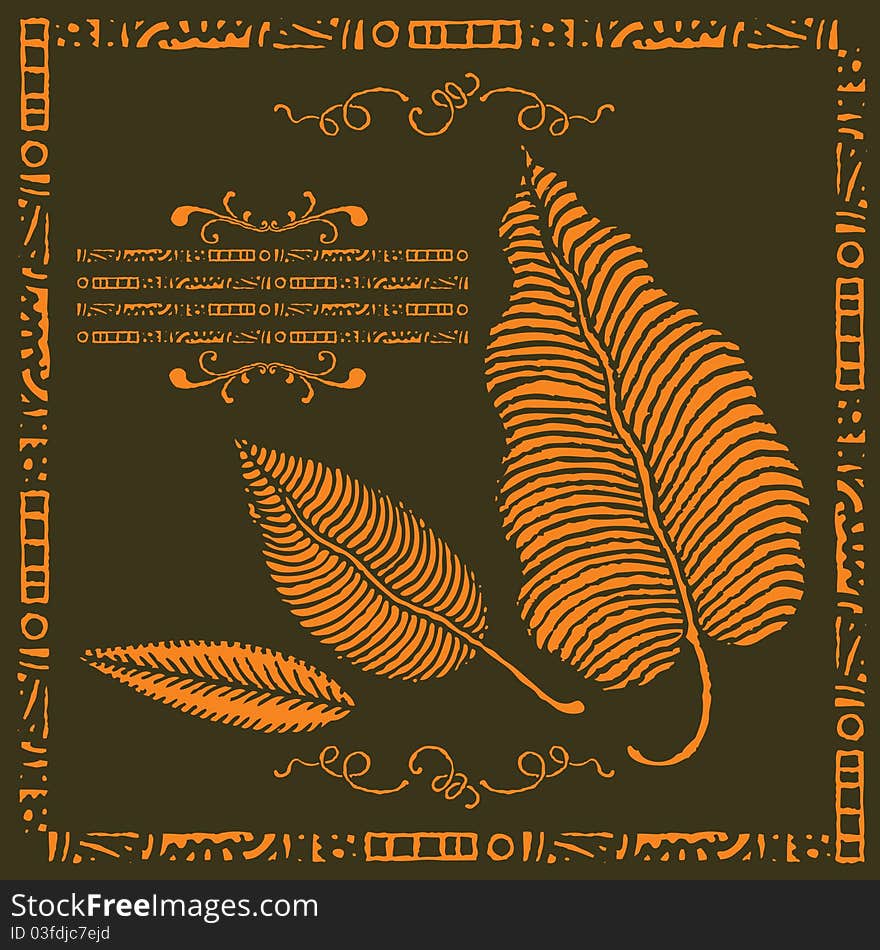 Leaves gold label, three pieces with text box, frame and curves