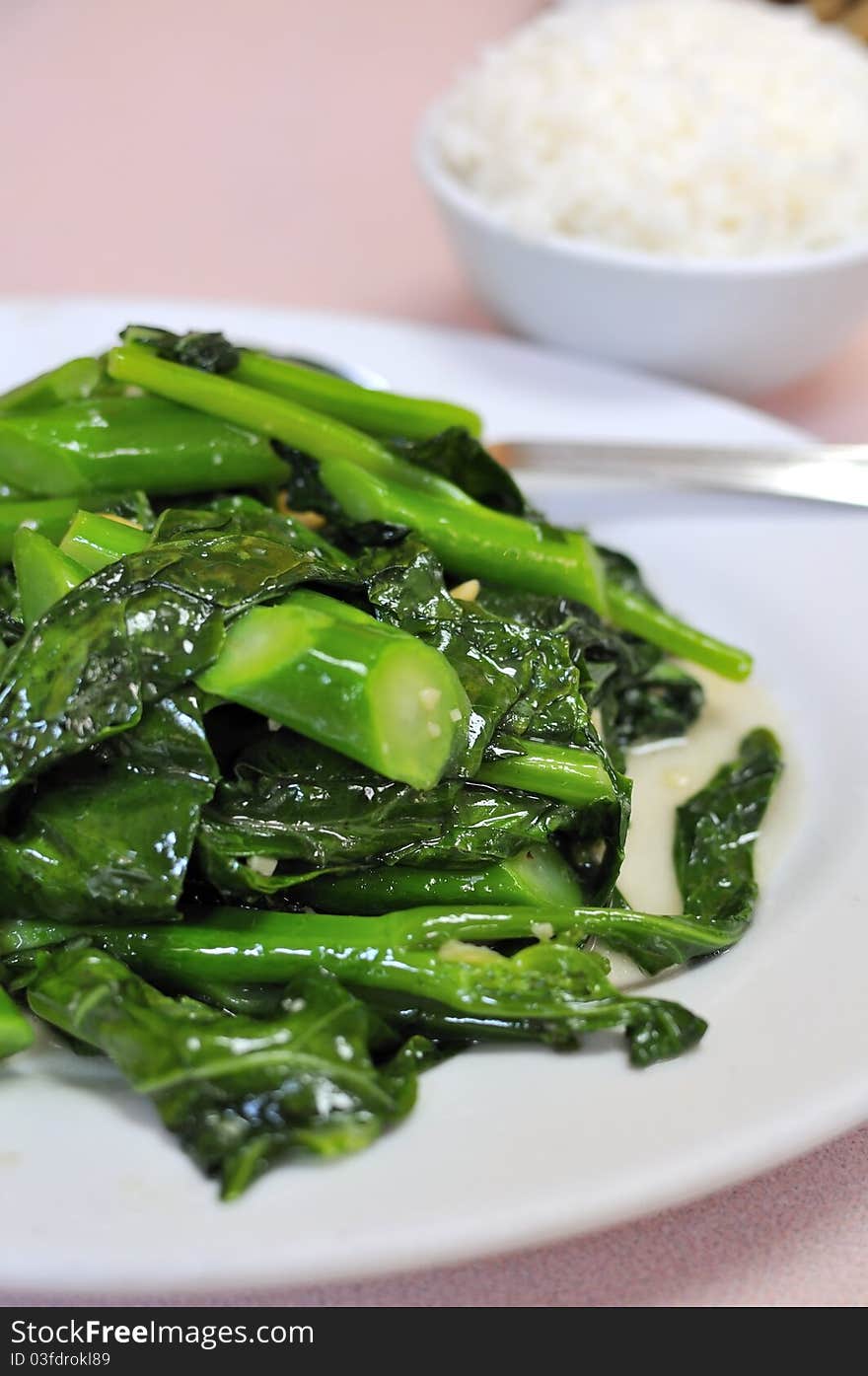 Simple meal of plain healthy green vegetables with white rice. Simple meal of plain healthy green vegetables with white rice.